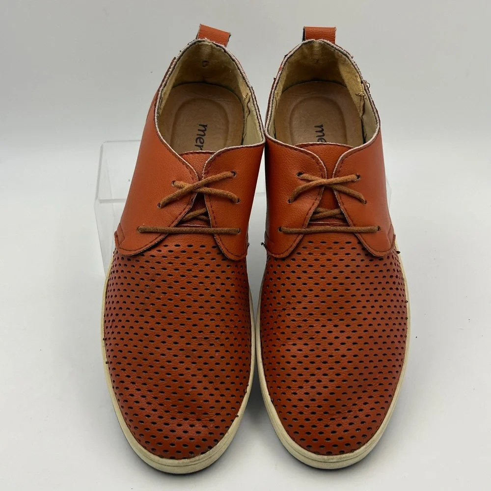Merkmak Oxford Shoes Men 41 Rust Orange Perforated Leather Lace Up Dark Academia